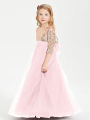 Robe Étincelante de Demoiselle d'Honneur Junior Top en Paillettes Rose Pâle