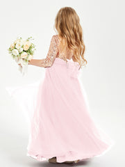 Robe Étincelante de Demoiselle d'Honneur Junior Top en Paillettes Rose Pâle