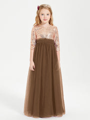 Robe Étincelante de Demoiselle d'Honneur Junior Top en Paillettes Brun