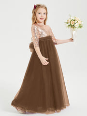 Robe Étincelante de Demoiselle d'Honneur Junior Top en Paillettes Brun