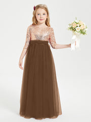 Robe Étincelante de Demoiselle d'Honneur Junior Top en Paillettes Brun