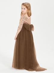 Robe Étincelante de Demoiselle d'Honneur Junior Top en Paillettes Brun