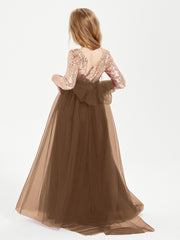 Robe Étincelante de Demoiselle d'Honneur Junior Top en Paillettes Brun