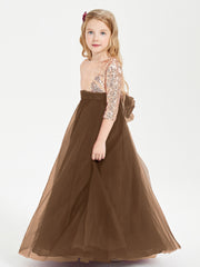 Robe Étincelante de Demoiselle d'Honneur Junior Top en Paillettes Brun
