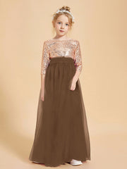 Robe Étincelante de Demoiselle d'Honneur Junior Top en Paillettes Brun
