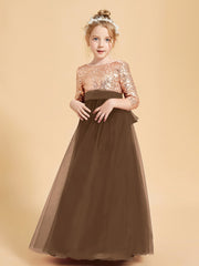 Robe Étincelante de Demoiselle d'Honneur Junior Top en Paillettes Brun