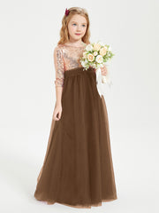 Robe Étincelante de Demoiselle d'Honneur Junior Top en Paillettes Brun