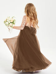 Robe Étincelante de Demoiselle d'Honneur Junior Top en Paillettes Brun