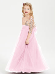 Robe Étincelante de Demoiselle d'Honneur Junior Top en Paillettes Rose Bonbon