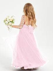 Robe Étincelante de Demoiselle d'Honneur Junior Top en Paillettes Rose Bonbon