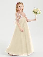 Robe Étincelante de Demoiselle d'Honneur Junior Top en Paillettes Champagne