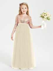 Robe Étincelante de Demoiselle d'Honneur Junior Top en Paillettes Champagne