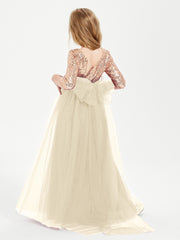 Robe Étincelante de Demoiselle d'Honneur Junior Top en Paillettes Champagne