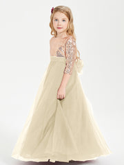 Robe Étincelante de Demoiselle d'Honneur Junior Top en Paillettes Champagne