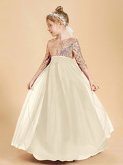 Robe Étincelante de Demoiselle d'Honneur Junior Top en Paillettes Champagne