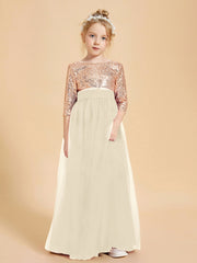 Robe Étincelante de Demoiselle d'Honneur Junior Top en Paillettes Champagne