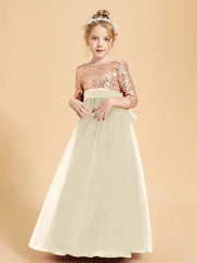 Robe Étincelante de Demoiselle d'Honneur Junior Top en Paillettes Champagne