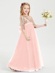 Robe Étincelante de Demoiselle d'Honneur Junior Top en Paillettes Corail