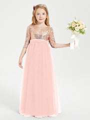 Robe Étincelante de Demoiselle d'Honneur Junior Top en Paillettes Corail