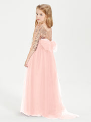 Robe Étincelante de Demoiselle d'Honneur Junior Top en Paillettes Corail