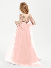 Robe Étincelante de Demoiselle d'Honneur Junior Top en Paillettes Corail