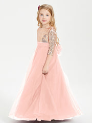 Robe Étincelante de Demoiselle d'Honneur Junior Top en Paillettes Corail