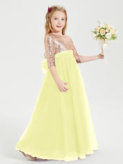 Robe Étincelante de Demoiselle d'Honneur Junior Top en Paillettes Jonquille