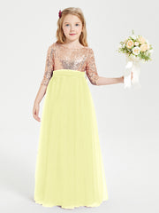 Robe Étincelante de Demoiselle d'Honneur Junior Top en Paillettes Jonquille