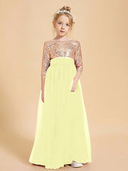 Robe Étincelante de Demoiselle d'Honneur Junior Top en Paillettes Jonquille
