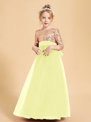 Robe Étincelante de Demoiselle d'Honneur Junior Top en Paillettes Jonquille
