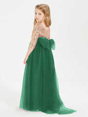Robe Étincelante de Demoiselle d'Honneur Junior Top en Paillettes Vert Foncé