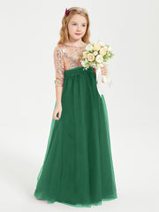 Robe Étincelante de Demoiselle d'Honneur Junior Top en Paillettes Vert Foncé