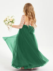 Robe Étincelante de Demoiselle d'Honneur Junior Top en Paillettes Vert Foncé
