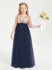 Robe Étincelante de Demoiselle d'Honneur Junior Top en Paillettes Bleu Marine