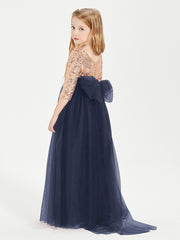 Robe Étincelante de Demoiselle d'Honneur Junior Top en Paillettes Bleu Marine