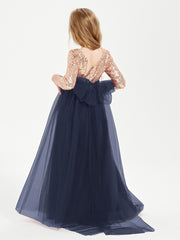 Robe Étincelante de Demoiselle d'Honneur Junior Top en Paillettes Bleu Marine