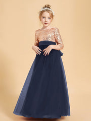 Robe Étincelante de Demoiselle d'Honneur Junior Top en Paillettes Bleu Marine