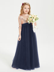 Robe Étincelante de Demoiselle d'Honneur Junior Top en Paillettes Bleu Marine