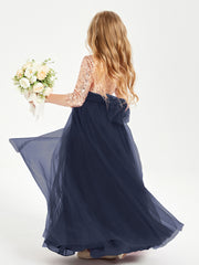 Robe Étincelante de Demoiselle d'Honneur Junior Top en Paillettes Bleu Marine