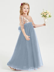 Robe Étincelante de Demoiselle d'Honneur Junior Top en Paillettes Bleu Poudré