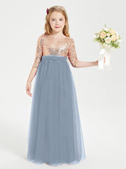 Robe Étincelante de Demoiselle d'Honneur Junior Top en Paillettes Bleu Poudré
