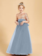 Robe Étincelante de Demoiselle d'Honneur Junior Top en Paillettes Bleu Poudré