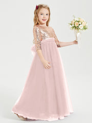 Robe Étincelante de Demoiselle d'Honneur Junior Top en Paillettes Rose Poudré