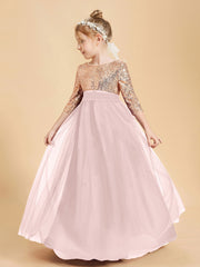Robe Étincelante de Demoiselle d'Honneur Junior Top en Paillettes Rose Poudré