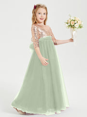 Robe Étincelante de Demoiselle d'Honneur Junior Top en Paillettes Sauge Poudrée