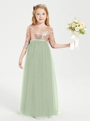 Robe Étincelante de Demoiselle d'Honneur Junior Top en Paillettes Sauge Poudrée