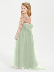 Robe Étincelante de Demoiselle d'Honneur Junior Top en Paillettes Sauge Poudrée