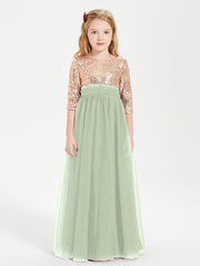 Robe Étincelante de Demoiselle d'Honneur Junior Top en Paillettes Sauge Poudrée