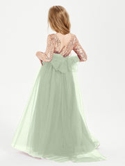 Robe Étincelante de Demoiselle d'Honneur Junior Top en Paillettes Sauge Poudrée