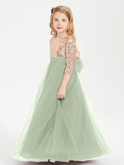 Robe Étincelante de Demoiselle d'Honneur Junior Top en Paillettes Sauge Poudrée